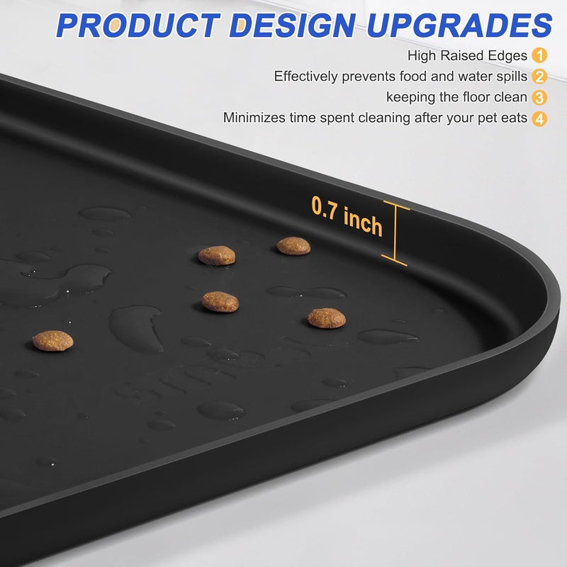SMILOOL Silicone Pet Feeding Mat with Raised Edge for Food and Water, Dog Bowl Mats, Cat Bowls Placemat with High Lip for Floor Waterproof, Rubber Tray for Cats and Dogs 19 x 12 x0.7 Black - Image 4